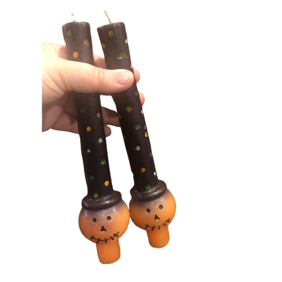 NIB Set‎ of 2 Vintage Halloween Pumpkin Jack O Lantern Taper Candles Polka Dots - Picture 2 of 5